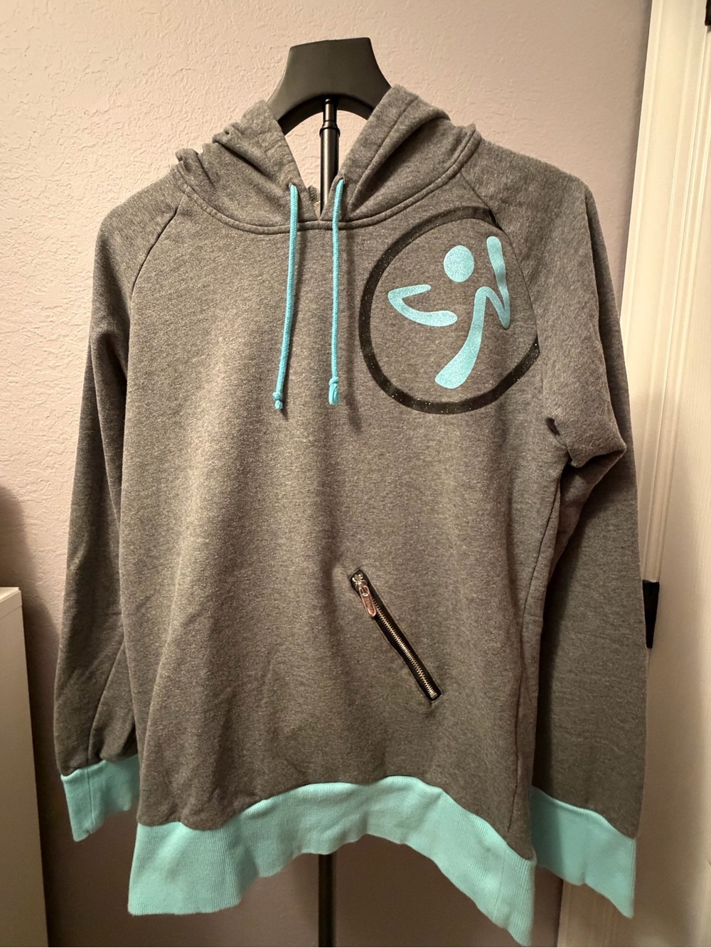 Zumba Gray & Turquoise Hooded Sweatshirt